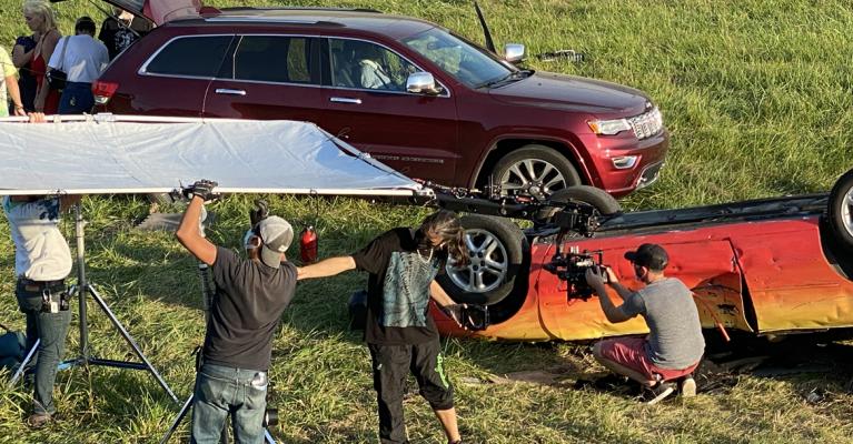 What appeared to many as an auto accident was actually the set of a music video being shot in Excelsior Springs.