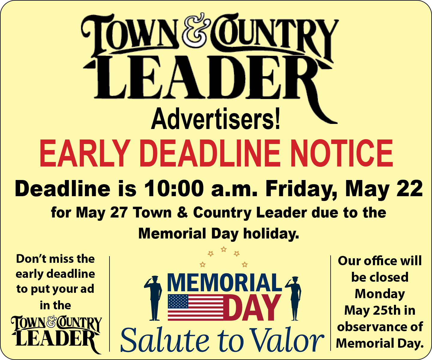 Early Deadline Notice