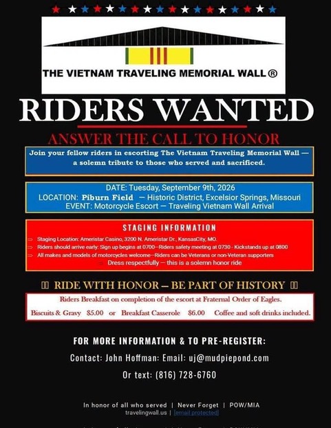 Vietnam Traveling Wall Escort Riders Wanted