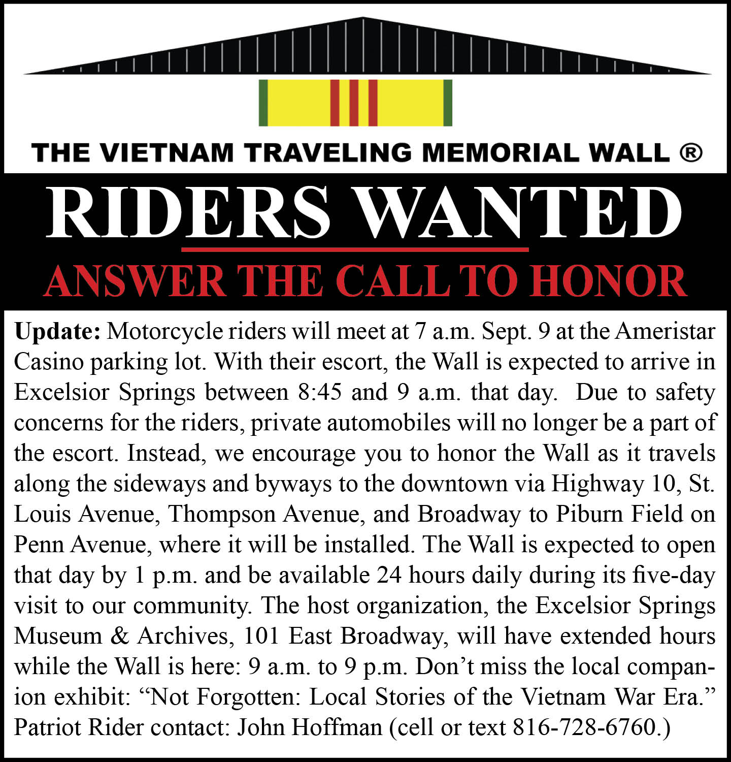 Vietnam Traveling Wall Escort Riders Wanted