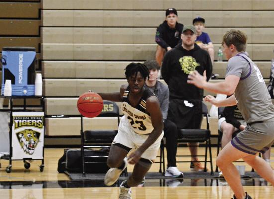 DAMARI WESLEY drives the baseline during the Tigers’ Feb. 7 home meeting with Kearney. DUSTIN DANNER | Staff