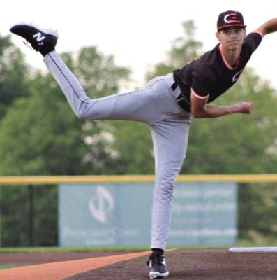 KAELAN BEDFORD delivers a strike en route to tossing a no-hitter for his summer baseball team June 20 at the Perfect Game World Series in Marion, Iowa. SHANNONO BEDFORD | Submitted