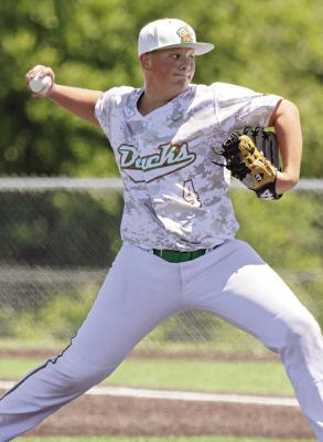JAXTON GLASPY, shown pitching for his summer club team, the Old School Ducks, is among many Excelsior Springs High School athletes who are honing their skills during the high school offseason. DUSTIN DANNER | Correspondent