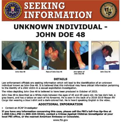 Submitted THE FEDERAL BUREAU of Investigation sent out flyer requesting information.