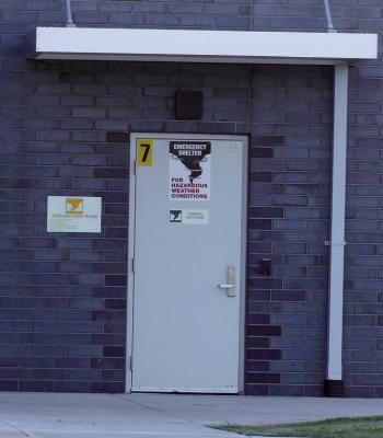 A DOOR ON THE SIDE of the gym is the entrance to the safe room. ELIZABETH BARNT | Staff