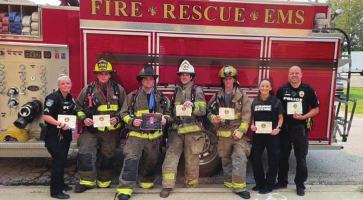CLIMBERS, from left, are Samantha Nash, Jonah McKennon, Jason Ortbals, Zac St. John, Cody Horky, Taryn Dowdy and Ryan Dowdy.