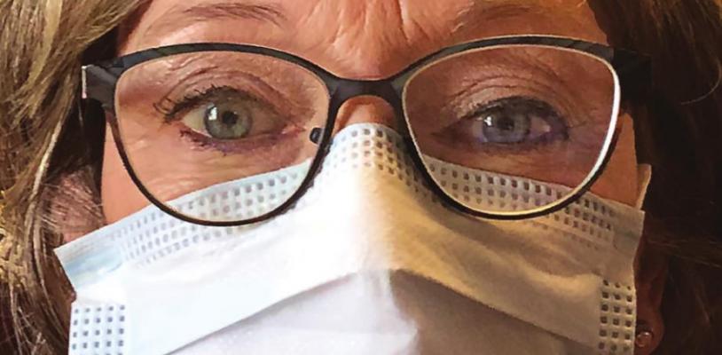 LAWMAKERS IN MASKS may not surprise some taxpayers, but in this situation, Rep. Peggy McGaugh wears a mask due to COVID-19 concerns.
