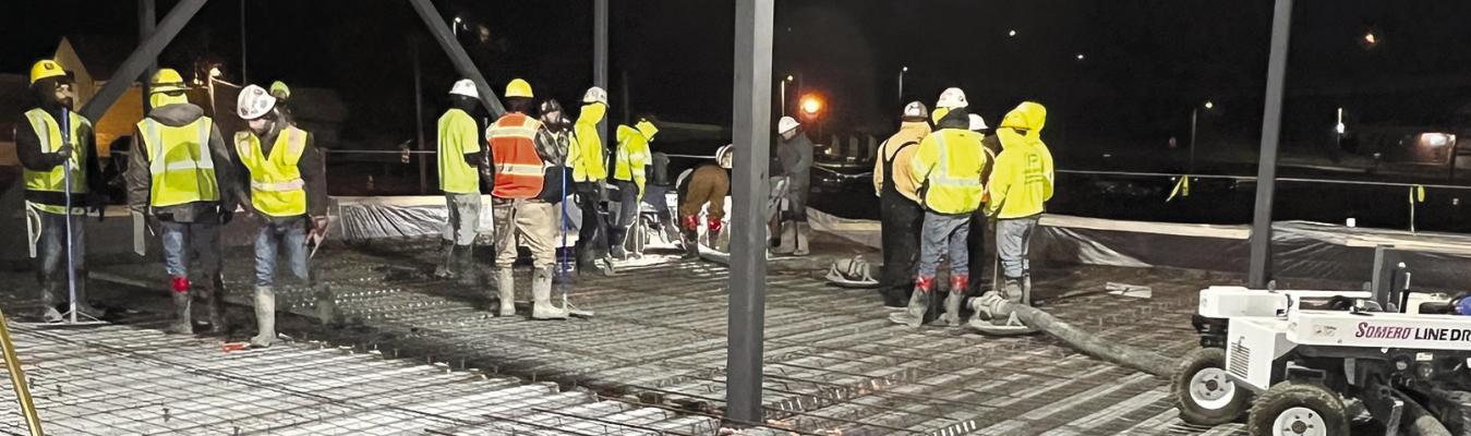 CONSTRUCTION WORKERS prepare rebar before flooring is poured at the new Lewis Elementary School. BRODY BROUGHTON | Submitted