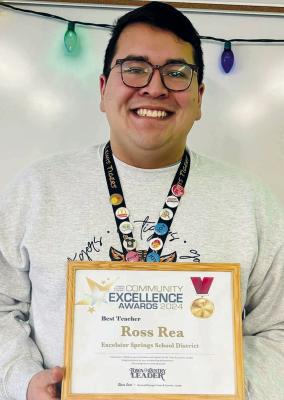 LEWIS ELEMENTARY Fifth-Grade Teacher Ross Rea receives the award for Best Teacher in the Town in Country’s 2024 Community Excellence Awards. Submitted