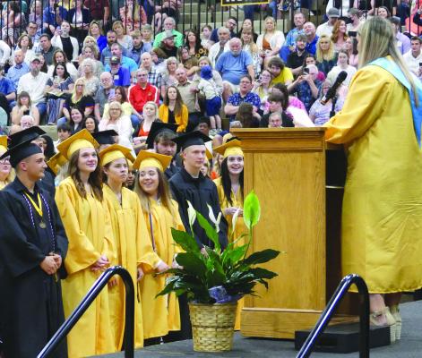 MATEYA FIGUEROA senior class representative sends her fellow classmates off with a final speech. ELIZABETH BARNT | Staff