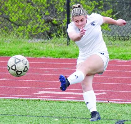 AFTER LOSES to Van Horn and Kearney, Gracie Carder and her Excelsior Springs teammates end the second week of their varsity girls soccer season on a winning note, defeating Winnetonka 8-0. TIM HARLAN | Submitted