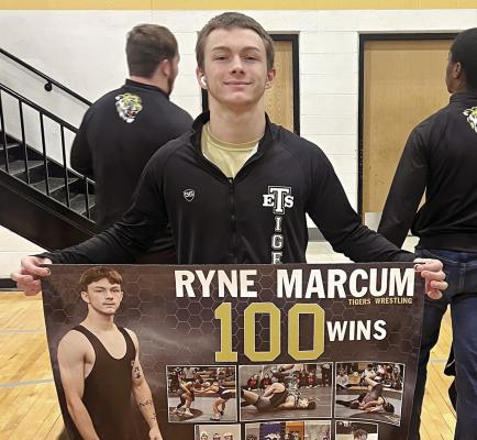 EXCELSIOR SPRINGS senior Ryne Marcum enjoys winning his 100th career high school match. Marcum is a three-time state qualifier and one-time state medalist. DUSTIN DANNER | Staff
