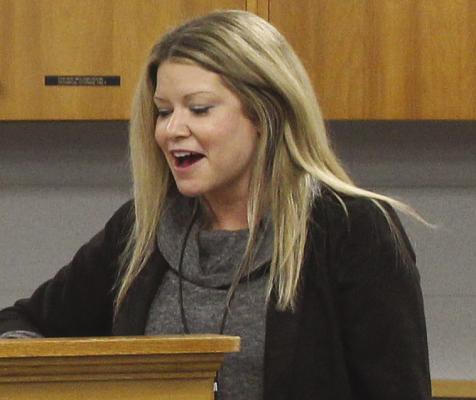 DR. LAURA HARTMAN delivers a report on high school programs and student progress. MIRANDA JAMISON | Staff