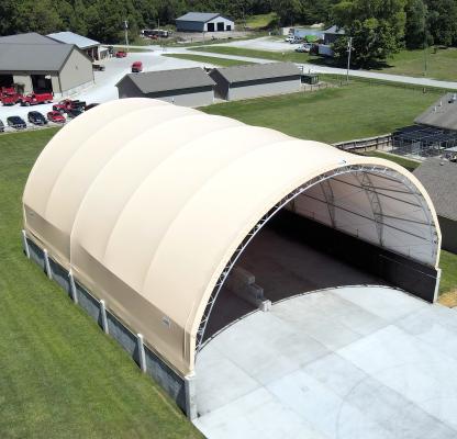 BRIAN RICE | Staff PUBLIC WORKS is getting ready for winter. The new salt shed is constructed and ready to be filled with salt and sand. The new facility allows public works to store four times its former capacity for materials, about 400 tons, according Public Works Director Chad Birdsong.