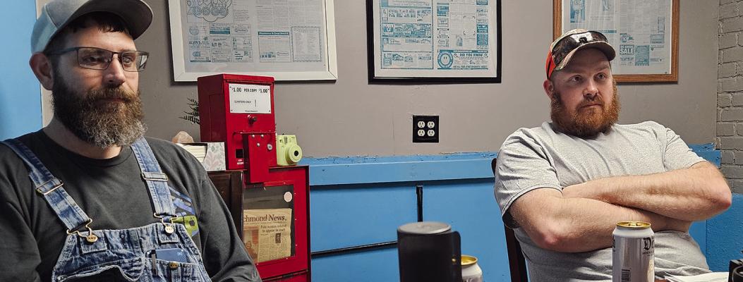 ZAC GREGORY (left) of Total Plumbing KC and Dale Askamit of Big Country Plumbing discuss common plumbing issues and homeowner maintenance during a Ray County Voices podcast recording. MIRANDA JAMISON | Staff