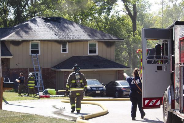 THE EXCELSIOR SPRINGS Fire Department (ESFD) responded to a report of a structure fire on Todd Street. The exact cause of the fire remains unknown, according to ESFD Deputy Fire Chief Cameron White, but initial assessments suggest the blaze might have originated from a propane grill on the back deck. No injuries were reported and while the structural integrity of the residence remains intact, there is significant damage to the roof line. MIRANDA JAMISON | Staff