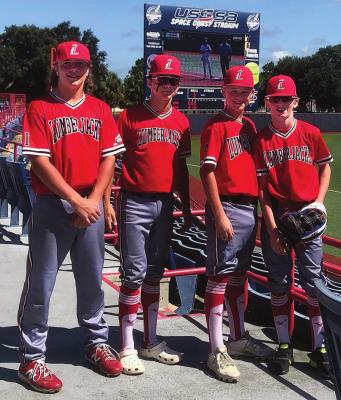 MEET SOME OF Excelsior Springs High School’s varsity baseball future. From left are Hunter Scoma, Ryne Marcum, Klaton Glaspy and Cooper Collins. The foursome helps the Lumberjacks take second in the 14-and-under division at the Elite World Series. KIM GLASPY | Submitted photo