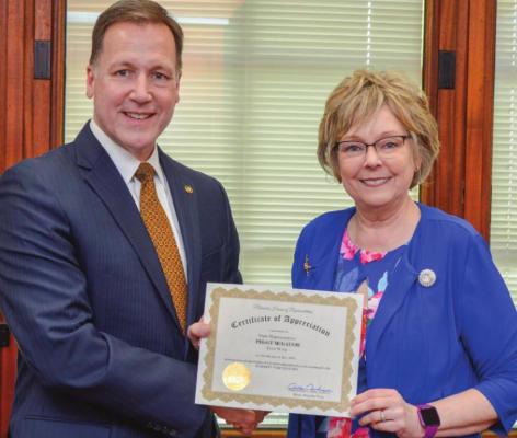 MAJORITY WHIP Allen Andrews recognizes Rep. Peggy McGaugh for her work with House Republicans.