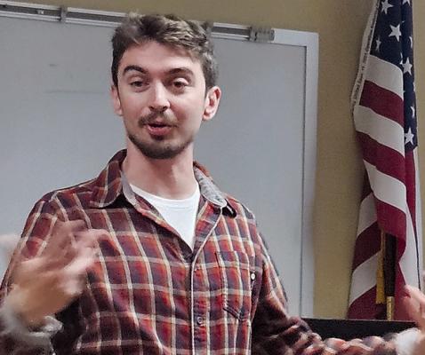 FULLCIRCLE LEAD Coordinator Jake Pollard discusses youth addiction with SAFE attendees. MIRANDA JAMISON | Staff