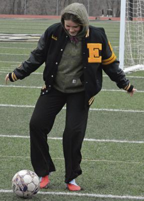 IZABELLA MAXWELL works on her skills as she and her Excelsior Springs girls soccer teammates weather the latest cold spell to prepare for their season opener, scheduled for March 24 on the road against Mid-Buchanan. SHAWN RONEY | Staff