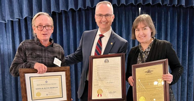 AT THE AWARD ceremony, from left, are Kevin Morgan, Rep. Doug Richey and Sonya Morgan.