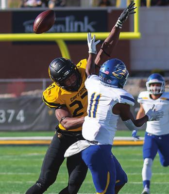 EXCELSIOR SPRINGS graduate Sam Webb, seen here defending against a pass for the Missouri Western State University Griffons, has signed with the NFL’s Las Vegas Raiders. COURTESY OF THE MISSOURI WESTERN STATE UNIVERSITY WEBSITE