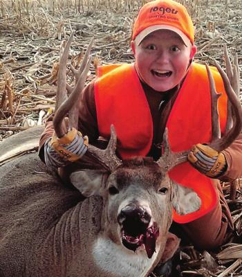SURPRISE and joy light the face of Noah Edwards, 12, Richmond, after he brings down a 16-point buck.