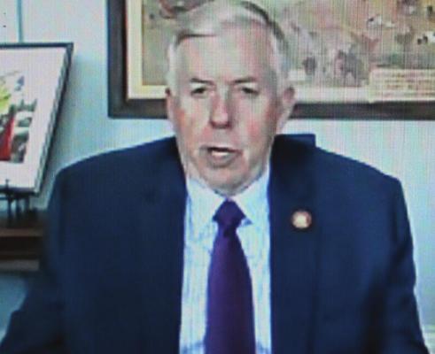 USING a social media platform, Gov. Mike Parson talks about the ongoing opioid crisis with media members last week. J.C. VENTIMIGLIA | Staff