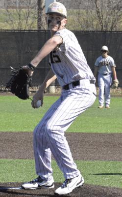HENRY CROWLEY (left), shown pitching against Odessa, is among a plethora of returning players for Excelsior Springs in varsity baseball. SHAWN RONEY | Staff