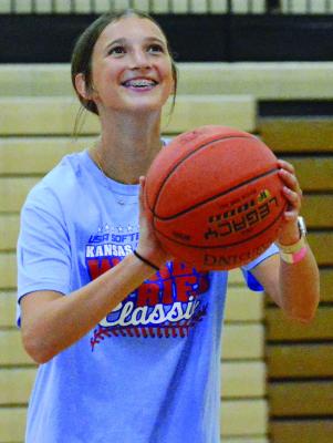 REESE RYAN practices her free throw shooting during a girls basketball camp session. Look for additional camp coverage July 25. SHAWN RONEY | Staff