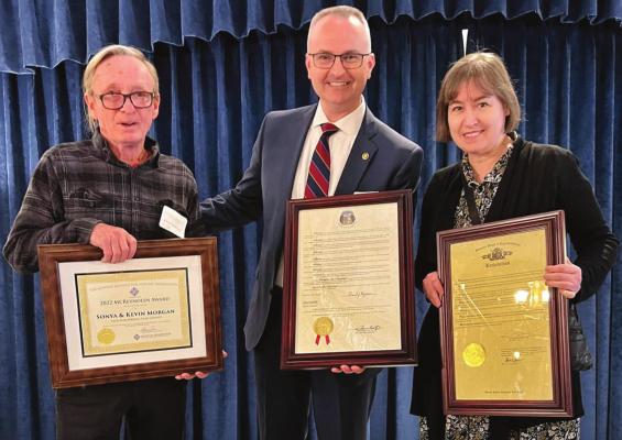 AT THE AWARD ceremony, from left, are Kevin Morgan, state Rep. Doug Richey and Sonya Morgan.