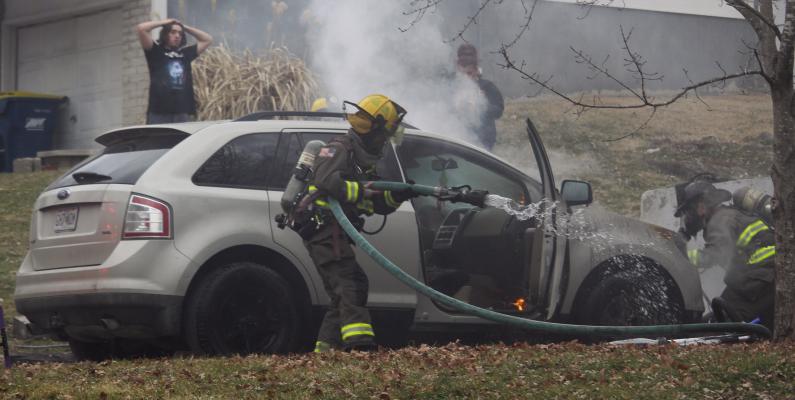 A 911 CALL was made after an area resident witnessed a vehicle in flames. The Excelsior Springs Fire Department (ESFD) responded to the call on Cordell Street to find a vehicle fully engulfed in flames. “The exact cause of the fire is undetermined at this time, but it is estimated to possibly be a malfunction within the vehicle,” said ESFD Assistant Chief Cameron White, noting the extent of damages is unknown. MIRANDA JAMISON | Staff
