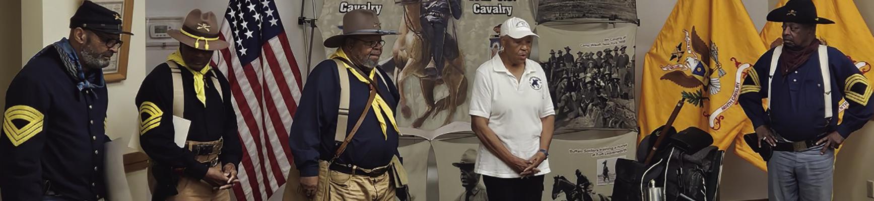 MEMBERS OF THE GREATER Kansas City-Leavenworth Area Chapter of the 9th and 10th (Horse) Cavalry Association present a Buffalo Soldiers program at Watkins Mill State Park. The group shared historical reenactments, military artifacts and stories highlighting the service of Black soldiers. MIRANDA JAMISON | Staff