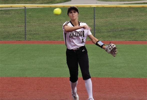 KARLI SHIPMAN, seen here displaying her skills as an infielder, looks be a team leader for Excelsior Springs in her final varsity softball season. DUSTIN DANNER | Staff
