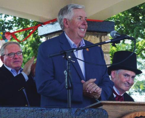 GOV. MIKE PARSON speaks during Lawson’s sesquicentennial celebration. TARA ALTIS | Staff affiliate