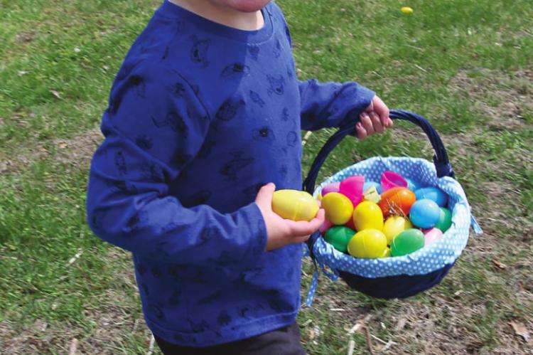 TOWARD THE END of the hunt, Tristan Pategas, 2, has filled his hunting basket but finds there is room for one more.