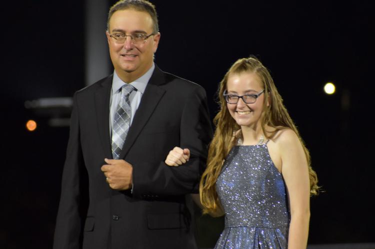 Senior princess candidate Emily Crowley is escorted by her father, Stephen Crowley. (Photo by Christi Rice)