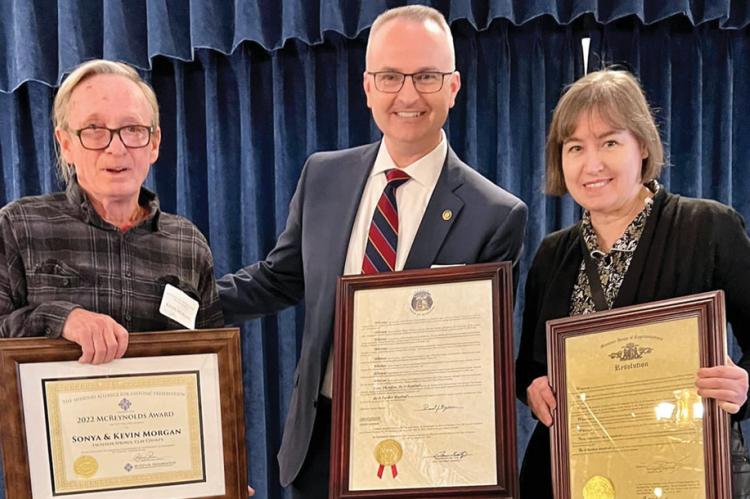 AT THE AWARD ceremony, from left, are Kevin Morgan, Rep. Doug Richey and Sonya Morgan.