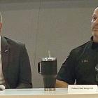 CRIMINAL JUSTICE PROFESSOR Dr. Seth Fallik (left) and Excelsior Springs Police Chief Greg Dull discuss automated license plate reader technology during a public forum on Flock cameras. MIRANDA JAMISON | Staff