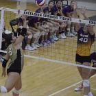 EXCELSIOR SPRINGS SENIOR Bayli Crowley (left) attempts a tip shot over Kearney sophomore Kara Franks. SHAWN RONEY | Staff