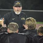 EXCELSIOR SPRINGS varsity football coach Jake Danneman, shown talking to his players after this year’s Black and Gold Scrimmage, seeks to build the Tigers into a team on the upswing that will give opponents a fight all game long. SHAWN RONEY | Staff