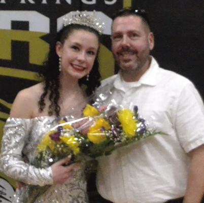 COURTWARMING QUEEN Reese Roberts (left) poses with her dad Steven Roberts.