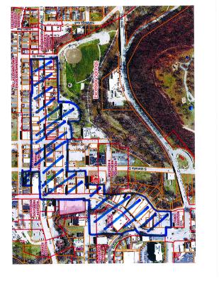 AREAS MARKED IN BLUE STRIPES designates the downtown area being considered to allow open containers of alcohol. EXCELSIOR SPRINGS CITY COUNCIL | Submitted