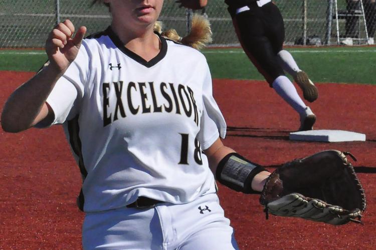 IN A streak-filled season that includes a 10-game losing skid, Excelsior Springs perseveres and reaches the Class 4 District 8 title game, where the Tigers face Platte County. Alyssa Dean follows a bloop hit in that final ballgame. SHAWN RONEY | Staff