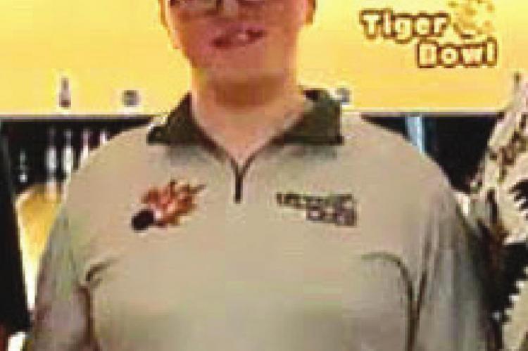 GANNON DAVIS bowls his way to an 891 series and a first-place finish in a six-game youth series at Tiger Bowl in Excelsior Springs. Submitted photo