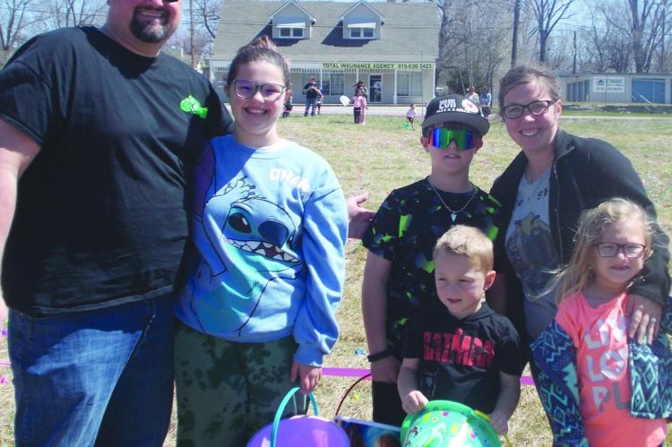 THIS IS THE FIRST year to attend the Easter egg hunt for Kyle (from left), Paisley, Lincoln, Wayland, Klarissa and Brilynn Herren. The Herrens say they will likely return next year. ELIZABETH BARNT | Staff