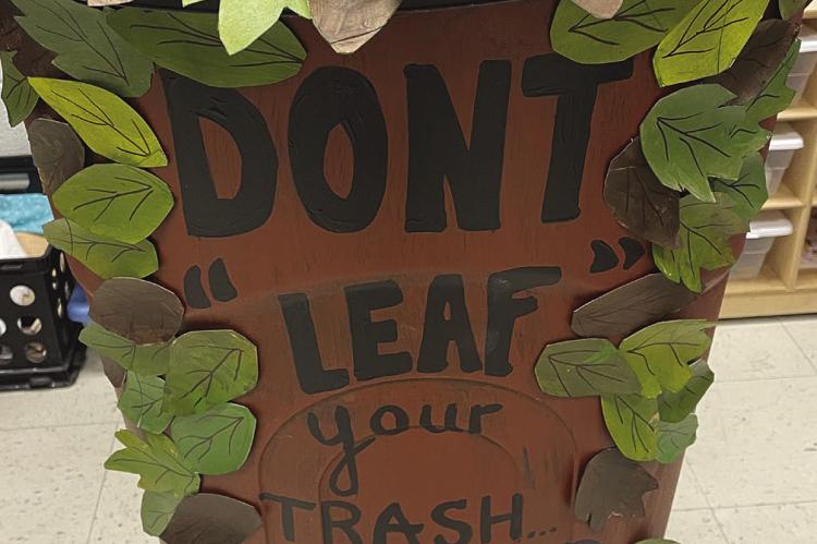 LIBERAL R-II Middle School assemble Don’t “Leaf: Your Trash Behind! for their winning trash can.