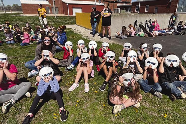 ORRICK STUDENTS create masks to wear with their safety glasses to watch the eclipse. ORRICK SCHOOL DISTRICT | Submitted