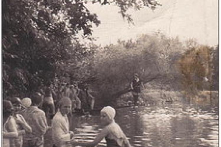 LAKE DONIPHAN guests form 1944 prepare to swim in the lake.