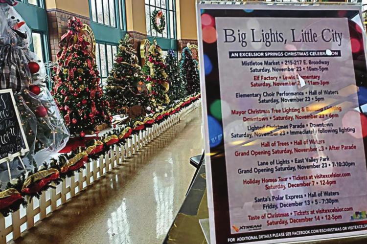 THE HALL OF TREES in the Excelsior Springs Hall of Waters is one of the functions in which the Christmas Committee is involved. The effort receives state recognition.